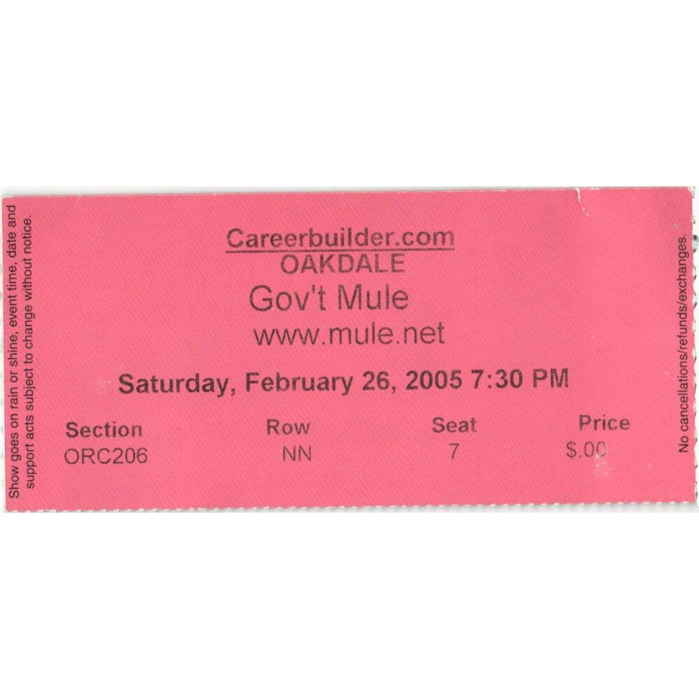 Vintage 2005 Gov't Mule Concert Ticket Stub Wallingford CT
